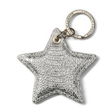 Star Leather Keyring in Silver Python Print