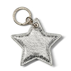 Star Leather Keyring in Silver Python Print