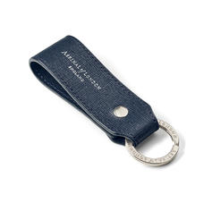 Leather Loop Keyring in Navy Saffiano
