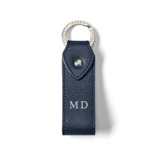 Leather Loop Keyring in Navy Saffiano