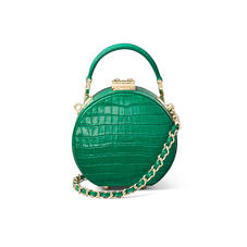 Micro Hat Box in Deep Shine Emerald Green Small Croc