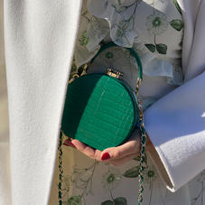 Micro Hat Box in Deep Shine Emerald Green Small Croc