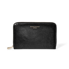 Midi Continental Purse in Black Silk Lizard