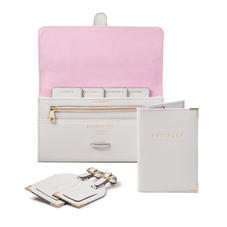 Travel Collection with Removable Inserts in Light Grey Saffiano