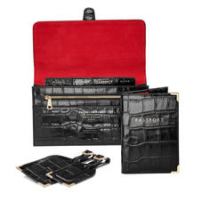 Travel Collection with Removable Inserts in Deep Shine Black Croc
