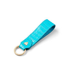 Leather Loop Keyring in Deep Shine Aqua Small Croc