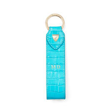 Leather Loop Keyring in Deep Shine Aqua Small Croc