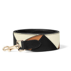 Zig Zag Leather Bag Strap in Smooth Black, Camel & Ivory