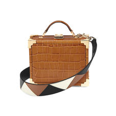 Zig Zag Leather Bag Strap in Smooth Black, Camel & Ivory