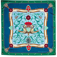 Aspinal Signature Shield Silk Scarf in Petrol Blue & Emerald Green