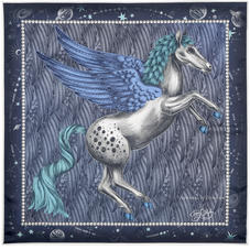 Pegasus Feather Silk Twill Scarf in Midnight Blue