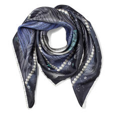 Pegasus Feather Silk Twill Scarf in Midnight Blue
