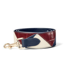 Zig Zag Leather Bag Strap in Smooth Navy, Ivory & Bordeaux Croc