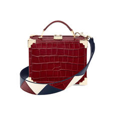 Zig Zag Leather Bag Strap in Smooth Navy, Ivory & Bordeaux Croc