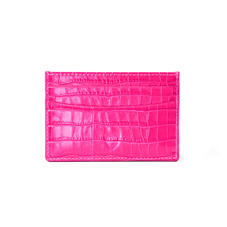 Slim Credit Card Holder in Deep Shine Penelope Pink Small Croc