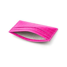 Slim Credit Card Holder in Deep Shine Penelope Pink Small Croc