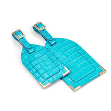 Set of 2 Luggage Tags in Deep Shine Aqua Small Croc