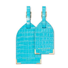 Set of 2 Luggage Tags in Deep Shine Aqua Small Croc