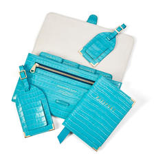 Travel Collection with Removable Inserts in Deep Shine Aqua Small Croc