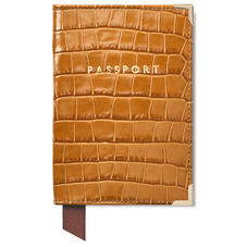 Passport Cover in Deep Shine Vintage Tan Small Croc