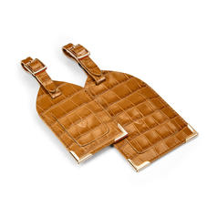 Set of 2 Luggage Tags in Deep Shine Vintage Tan Small Croc