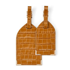 Set of 2 Luggage Tags in Deep Shine Vintage Tan Small Croc