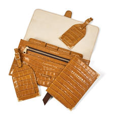 Travel Collection with Removable Inserts in Deep Shine Vintage Tan Small Croc