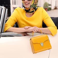 Midi Mayfair Bag in Deep Shine Bright Mustard Small Croc