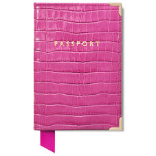 Passport Cover in Deep Shine Hibiscus Small Croc