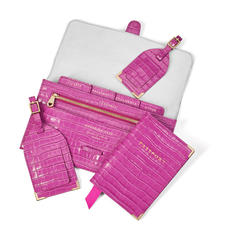 Travel Collection with Removable Inserts in Deep Shine Hibiscus Small Croc