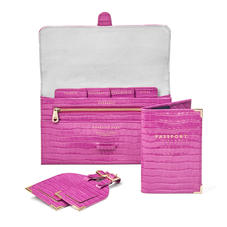 Travel Collection with Removable Inserts in Deep Shine Hibiscus Small Croc
