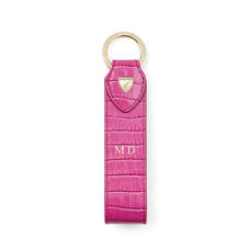 Leather Loop Keyring in Deep Shine Hibiscus Small Croc