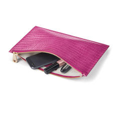 Large Essential Flat Pouch in Deep Shine Hibiscus Small Croc