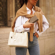 Midi London Tote in Deep Shine Ivory Soft Croc