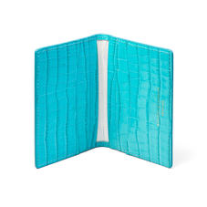 Double Fold Credit Card Holder in Deep Shine Aqua Small Croc