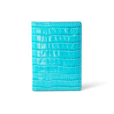 Double Fold Credit Card Holder in Deep Shine Aqua Small Croc
