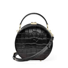 Hat Box in Deep Shine Black Croc with Narrow Strap