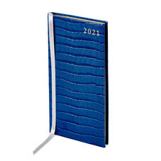 Slim Pocket Leather Diary in Deep Shine Blue Small Croc