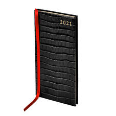 Slim Pocket Leather Diary in Deep Shine Black Small Croc