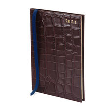 A5 Week to View Leather Diary in Deep Shine Amazon Brown Croc
