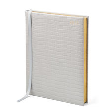 Quarto A4 Day to Page Leather Diary in Deep Shine Dove Grey Small Croc