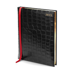 Quarto A4 Day to Page Leather Diary in Deep Shine Black Croc