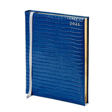 Quarto A4 Day to Page Leather Diary in Deep Shine Blue Small Croc
