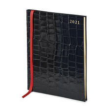 Quarto A4 Week to View Leather Diary in Deep Shine Black Croc
