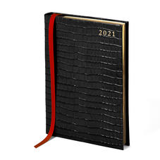 A5 Day to Page Leather Diary in Deep Shine Black Small Croc