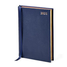 A5 Day to Page Leather Diary in Navy Pebble