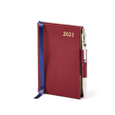 Mini Pocket Leather Diary with Pen in Bordeaux Pebble