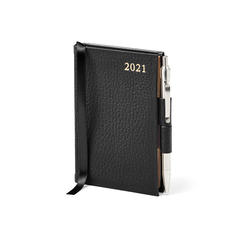 Mini Pocket Leather Diary with Pen in Black Pebble