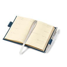 Mini Pocket Leather Diary with Pen in Black Pebble