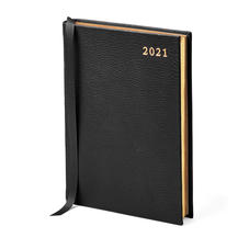 A6 Day to Page Leather Diary in Black Pebble